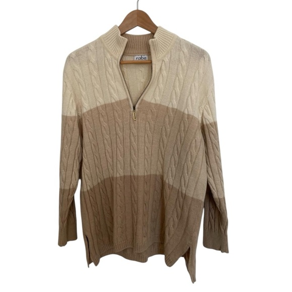 Vintage Sweaters - Vintage Rabe Coordinates 100% Wool Cream Cable Knit Half-Zip Sweater SZ 42 US 10